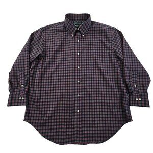 Lauren Ralph Lauren Green Label Shirt 17.5 - 32/33 EUC Red Blue Checked Non-Iron